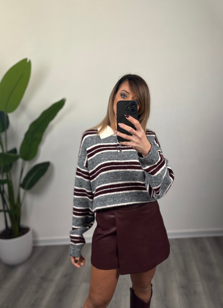 Maglia Polo Rigata Bordeaux