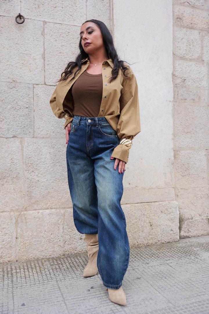 Camicia Pinstripe Camel