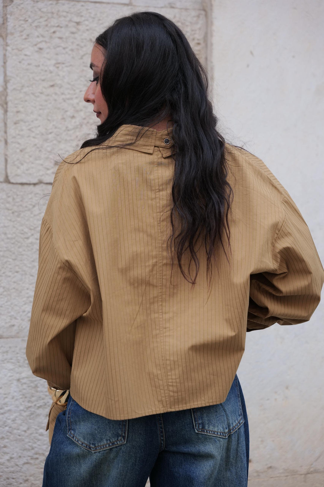 Camicia Pinstripe Camel